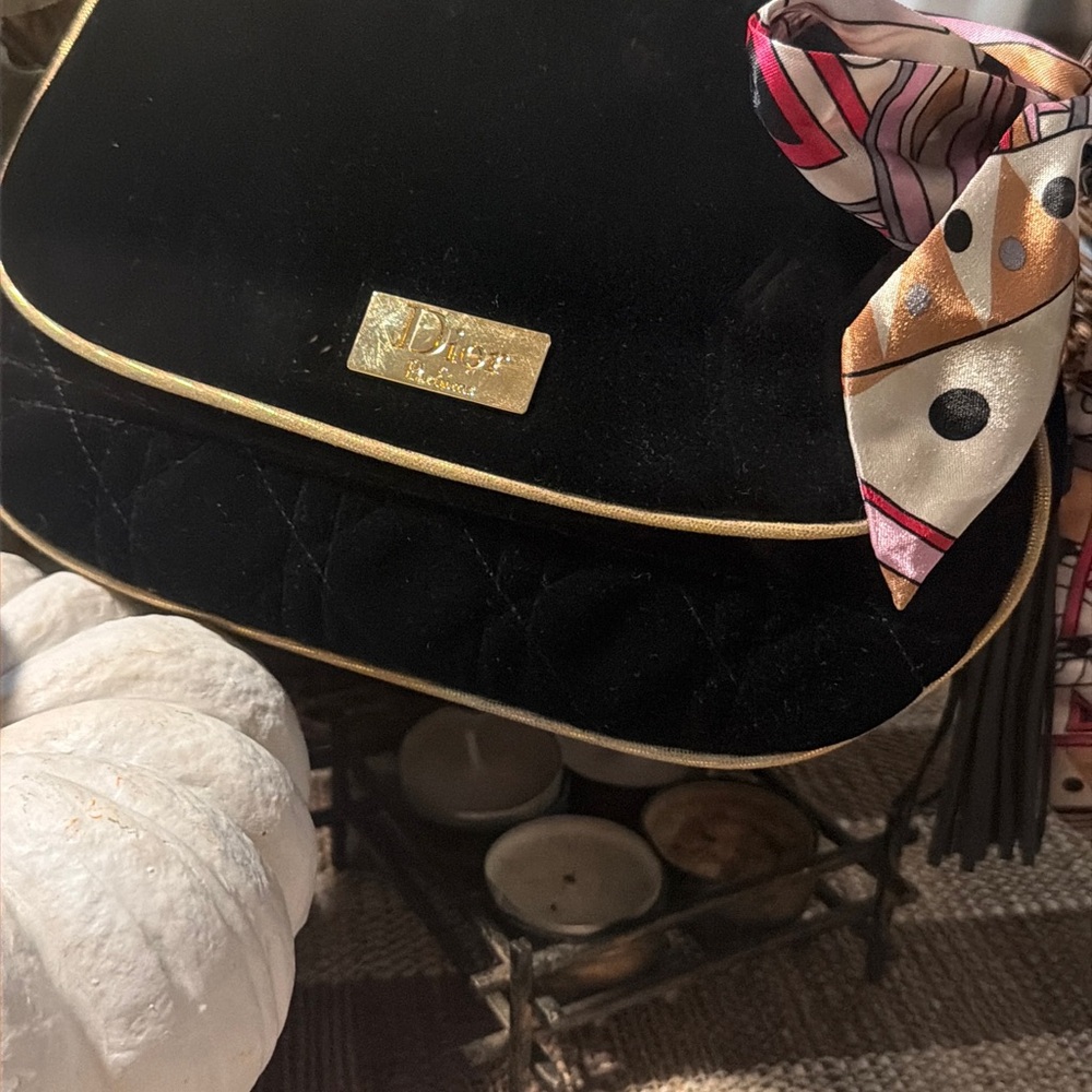 Dior Black Clutch with Multicolor Scarf Accent and leather tassel